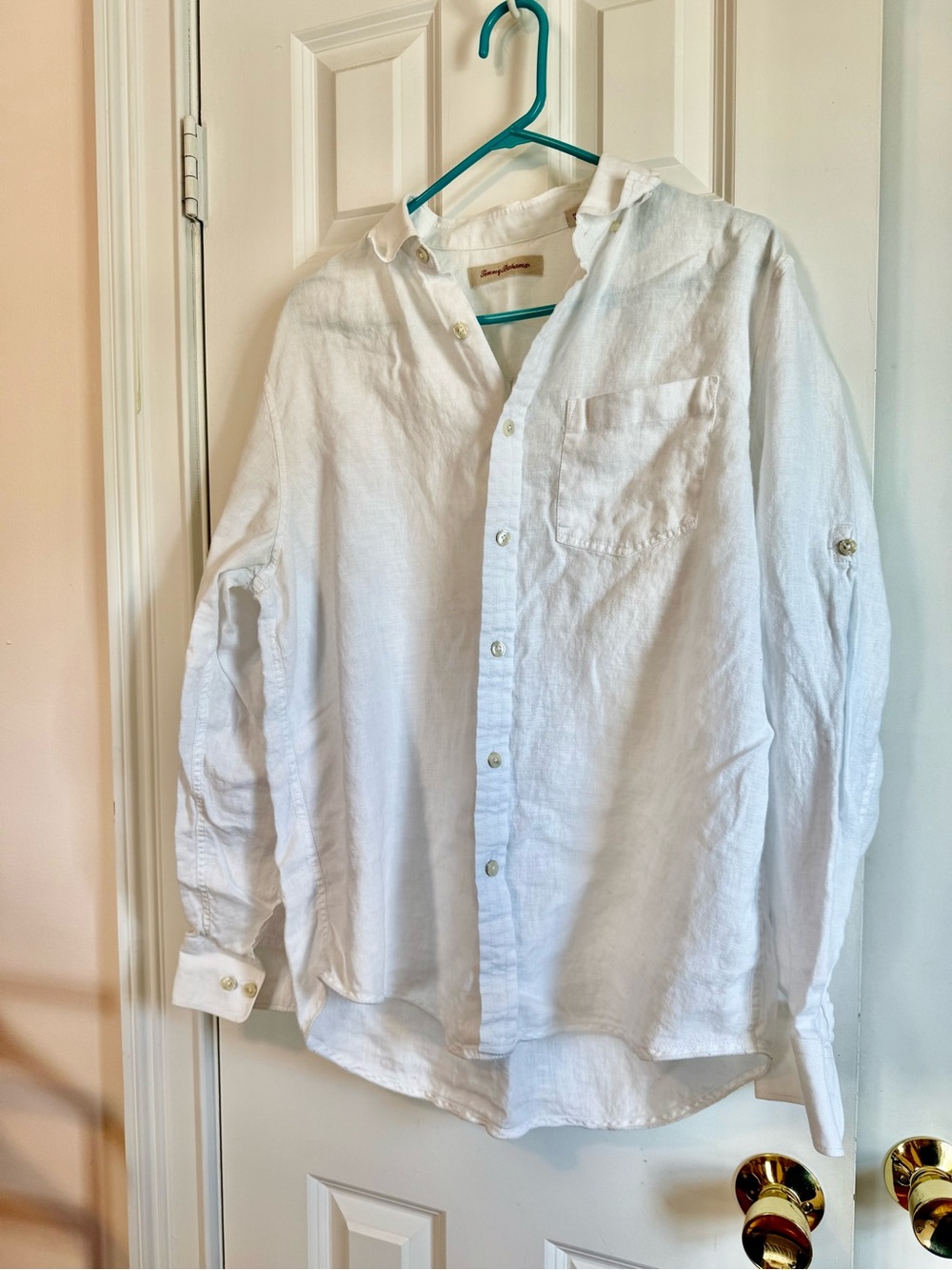 Tommy Bahama White Linen Casual Button-Down Shirt Size Medium Good Condition